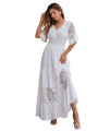 Simplee Womens Lace Short Sleeve Wrap Maxi Dress V Neck Floral Formal Dress(L White)
