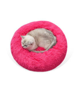 Gavenia Cat Beds for Indoor Cats -20?x20?Washable Donut Cat and Dog Bed,Soft Plush Pet Cushion,Waterproof Bottom,Fluffy Dog and Cat Calming and Self Warming Bed for and Sleep Improvement,Rose Red