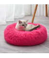 Gavenia Cat Beds for Indoor Cats -20?x20?Washable Donut Cat and Dog Bed,Soft Plush Pet Cushion,Waterproof Bottom,Fluffy Dog and Cat Calming and Self Warming Bed for and Sleep Improvement,Rose Red