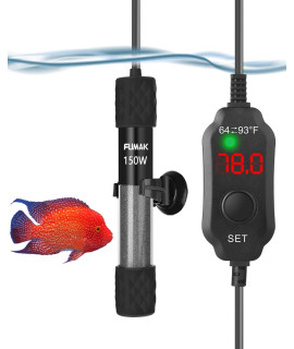 Kulife Fumak 150W Adjustable Aquarium Heater Super Short Submersible Fish Tank Heater Fish Heater With Led Digital Display Thermostat, For Tanks 15-30 Gallons