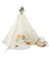Sumbababy Teepee Tent For Kids With Carry Case, Natural Canvas Teepee Play Tent, Toys For Girlsboys Indoor Outdoor Playing (Teepee With Lace Design)