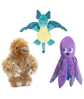 BarkBox - Best of BarkBox Bundle - Squeaky Dog Toys - Plush Chew Toys - Puppy and Pet Toys for Small, Medium, and Large Dogs - Gordon The Sloth, Dingbert The Dragon, and Ollie The Octopus