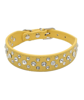 Rhinestone Dog Collar, Bling Rhinestone Pu Leather Crystal Diamond Pet Dog Cat Puppy Collar Black S M L Xl (Xl, Yellow)