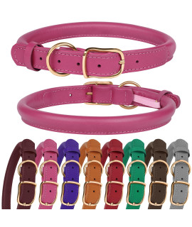 MUROM Rolled Leather Dog Collar Durable Round Rope Pet Collars for Small Medium Large Dogs Puppy Pink Purple Green Red Brown Gray (8-12 Neck Fit, Pink)