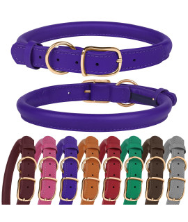 MUROM Rolled Leather Dog Collar Durable Round Rope Pet Collars for Small Medium Large Dogs Puppy Pink Purple Green Red Brown Gray (20-24 Neck Fit, Purple)