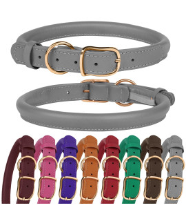 MUROM Rolled Leather Dog Collar Durable Round Rope Pet Collars for Small Medium Large Dogs Puppy Pink Purple Green Red Brown Gray (14-18 Neck Fit, Gray)