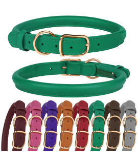 MUROM Rolled Leather Dog Collar Durable Round Rope Pet Collars for Small Medium Large Dogs Puppy Pink Purple Green Red Brown Gray (14-18 Neck Fit, Green)