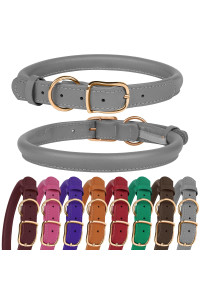 MUROM Rolled Leather Dog Collar Durable Round Rope Pet Collars for Small Medium Large Dogs Puppy Pink Purple Green Red Brown Gray (17-21 Neck Fit, Gray)