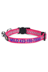 Pawtitas Personalized Cat Collar With Breakaway Safety Release Buckle Adjustable Length Cat Collar With Custom Embroidered For Your Pets Name And Phone Number Pink Cat Collar With Removable Bell