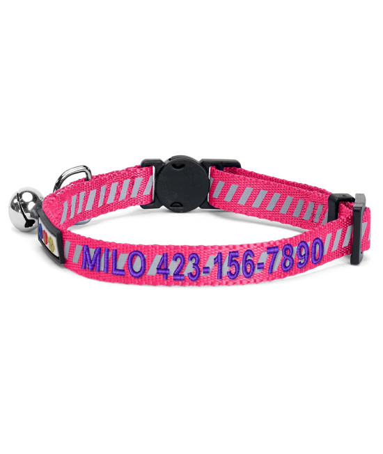 Pawtitas Personalized Cat Collar With Breakaway Safety Release Buckle Adjustable Length Cat Collar With Custom Embroidered For Your Pets Name And Phone Number Pink Cat Collar With Removable Bell