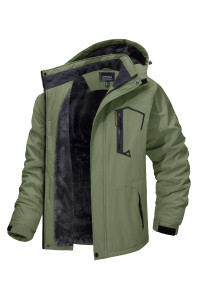 Tacvasen Mens Skiing Jacket With Hood Hiking Fishing Travel Fleece Jacket Parka Coat Gray Green, S
