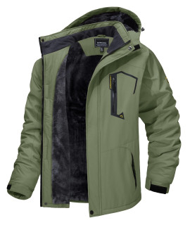 Tacvasen Mens Skiing Jacket With Hood Hiking Fishing Travel Fleece Jacket Parka Coat Gray Green, S