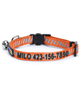 Pawtitas Personalized Cat Collar With Breakaway Safety Release Buckle Adjustable Length Cat Collar With Custom Embroidered For Your Pets Name And Phone Number Orange Cat Collar Removable Bell