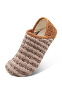 Xihalook Cozy House Slippers For Women Lightweight Sock Shoes Anti-Slip Brown Stripe, 4-5 Women25-35 Men