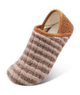 Xihalook Cozy House Slippers For Women Lightweight Sock Shoes Anti-Slip Brown Stripe, 4-5 Women25-35 Men