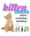 OdoBan New Kitten Essentials 4-Piece Kit, Pet Care and Cleaning Supplies for Challenges Related to Scratching, Climbing, Litter Box Mishaps, Accident Cleanup, Shedding and Grooming