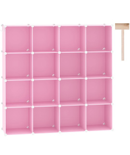 Cahome Cube Storage Organizer, 16-Cube Shelves Units, Closet Cabinet, Diy Plastic Modular Book Shelf, Ideal For Bedroom, Living Room, Office, 484 L X 124 W X 484 H Pink Upcs16P