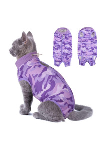 Sunfura Cat Recovery Suit For Abdominal Wounds Spay After Surgery, Professional Breathable Surgical Body Suit For Cats Dogs Neuter, E-Collar Alternative Pet Anxiety Vest Anti Licking, S Purple Camo