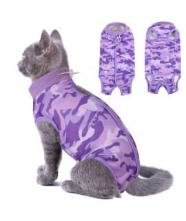 Sunfura Cat Recovery Suit For Abdominal Wounds Spay After Surgery, Professional Breathable Surgical Body Suit For Cats Dogs Neuter, E-Collar Alternative Pet Anxiety Vest Anti Licking, S Purple Camo