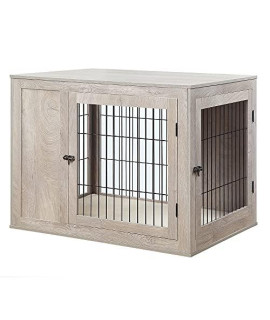 Unipaws Furniture Style Dog Crate End Table With Cushion Wooden Wire Pet Kennels With Double Doors Medium Dog House Indoor Use