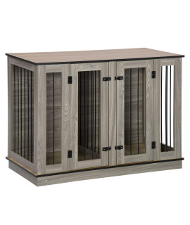 Pawhut Large Furniture Style Dog Crate With Removable Panel End Table With Two Rooms Design And Two Front Doors 47 X 23.5 X 35