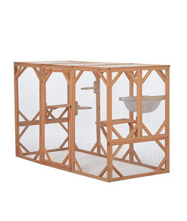 Catio Outdoor Cat Enclosure for 1-2 Cats, Large Wooden Outdoor Cat House, 72.4"x32.7"x44.3" Cat Playpen Cage with Platforms, Pedals, Hammock.