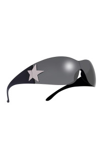 Rimless Y2K Sunglasses For Women Men,Trendy Shield Wrap Around Sunglasses Oversized Fashion Black Frameless Sun Glasses