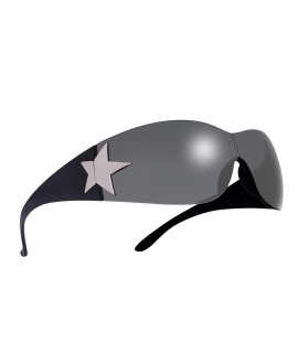 Rimless Y2K Sunglasses For Women Men,Trendy Shield Wrap Around Sunglasses Oversized Fashion Black Frameless Sun Glasses