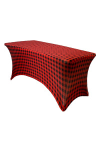 Your Chair Covers - 8 Ft Rectangular Fitted Spandex Tablecloths Patio Table Cover Stretchable Tablecloth - Red Buffalo Plaid