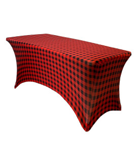Your Chair Covers - 8 Ft Rectangular Fitted Spandex Tablecloths Patio Table Cover Stretchable Tablecloth - Red Buffalo Plaid
