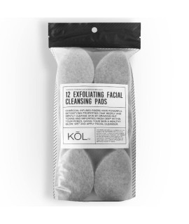 Koll Kol 12 Charcoal Infused Fibers Exfoliating Facial Cleansing Pads, Facial Sponge For Daily Deep Cleansing And Regular Exfoliating And Removing Dead Skin, Dirt Makeup (12 Pack), 120 Count