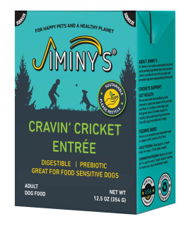 Jiminy's Cravin' Cricket Entree - Wet Dog Food, Insect Dog Food, Gluten-Free, Prebiotic, 100% Made in The USA, Sustainable, Recyclable Packaging, Organic Dog Food - 12.5 Oz (Pack of 6)