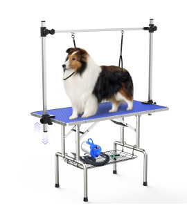 Unovivy Dog/Pet Grooming Table Foldable Height Adjustable - 36-inch Portable Dog Grooming Table with Arm Noose & Mesh Tray, Maximum Capacity Up to 300lbs (Dark Blue)