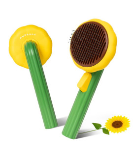 Awpland Pet Sunflower Brush, Self Cleaning Brush For Short Or Long Haired Cats And Dogs, Waterproof And Easy To Clean- Shedding And Grooming Tool For Pets, Remove Loose Hair, Fur, Undercoat, Mats, Tangled Hair, Knots