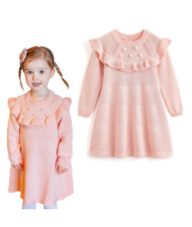 Simplee Kids Baby Girls Long Sleeve Girl Dresses Knit Sweater Dress Playwear Dresses Casual Dresses For Fall Winter Pink