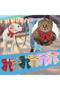 Personalized Dog Collar with Butterfly Bow, Solid Colors Sailor Bow Tie Cotton Adjustable Collar for Large Dog with Metal Buckle (Red)