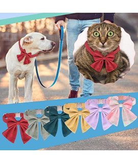 Personalized Dog Collar with Butterfly Bow, Solid Colors Sailor Bow Tie Cotton Adjustable Collar for Large Dog with Metal Buckle (Red)