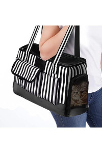 Johomviin Dog Carrier, Cat Carrier, Pet Carrier, Foldable Waterproof Premium Pu Leather Oxford Cloth Dog Purse, Portable Tote Bag Carrier For Small To Medium Cats And Small Dogs (Black White Stripes)