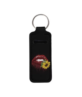 Youngerbaby Sunflower Lip Kiss Chapstick Holder Keychain Clip-On Sleeve Chapstick Pouch Lip Balm Holster Lipstick Tracker Safeguard