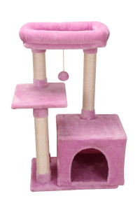 Fish&Nap Cute Cat Tree Kitten Cat Tower For Indoor Cat Condo Sisal Scratching Posts With Jump Platform Cat Furniture Activity Center Play House Pink