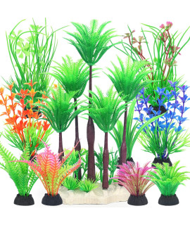 Borlech Aquarium Plants Decorations, Fish Tank Artificial Plastic Tree Plant Decoration Set 10 Pieces (Green)