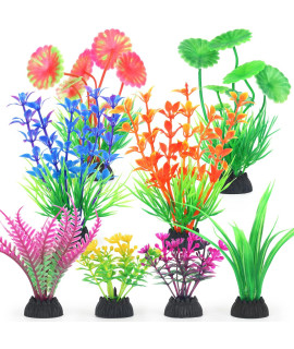Borlech Aquarium Plants Decorations, Fish Tank Artificial Plastic Plant Decoration Set 8 Pieces (Multicolor)