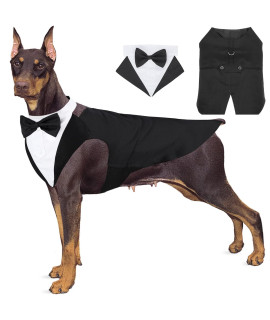 Segarty Dog Tuxedo And Bandanas Suit Formal Wedding Costume, Adjustable Pet Collar With Black Bow Tie, Detachable Dogs Shirt Bandanas Set For Extra Large Dog Prince Outfit Birthday Cosplay Attire