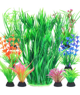Borlech Aquarium Plants Decorations, Fish Tank Artificial Plastic Plant Decoration Set 10 Pieces (Green)