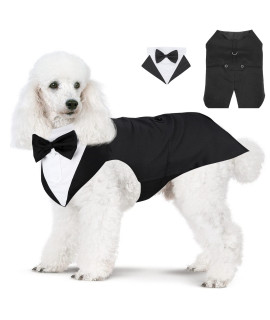Segarty Dog Tuxedo And Bandanas Suit Formal Wedding Costume, Adjustable Pet Collar With Black Bow Tie, Detachable Dogs Shirt Bandanas Set For Small Medium Cats Puppy Dog Prince Outfit Birthday Attire
