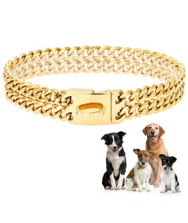 W/W Lifetime Gold Dog Chain Collar Walking Metal Chain Collar with Design Secure Buckle,18K Cuban Link Strong Heavy Duty Chew Proof for Medium Dogs American Pitbull German Shepherd(20MM, 16")