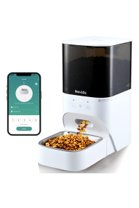 Nevido Automatic Cat Feeders,24G Wi-Fi Automatic Dog Feeder With App Control,Stainless Steel Bowl,Timed Smart Pet Feeder With Desiccant Bag,Up To 20 Portions 10 Meals Per Day & 30S Voice Recorder,4L