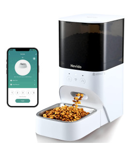 Nevido Automatic Cat Feeders,24G Wi-Fi Automatic Dog Feeder With App Control,Stainless Steel Bowl,Timed Smart Pet Feeder With Desiccant Bag,Up To 20 Portions 10 Meals Per Day & 30S Voice Recorder,4L