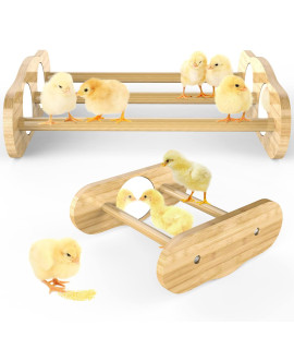 Ensayeer Bamboo Chick Perch With Mirror And Mini Roosting Bar Set For Coop And Brooder(2 Pack), Training Perch For Large Bird, Hens, Parrots, Macaw, Easy To Assemble And Clean,Fun Toys For Chicken