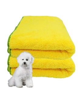 Truly Pet Sponge Towel for Dogs and Cats Super Absorbent Pet Bath Towel Microfiber Drying for Small, Medium, Large Dogs and Cats, Quick Dry, Machine Washable (Yellow Large x 2 Packs)